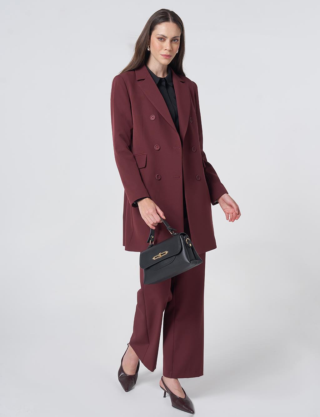 Basic Notched Collar Blazer Jacket – Burgundy