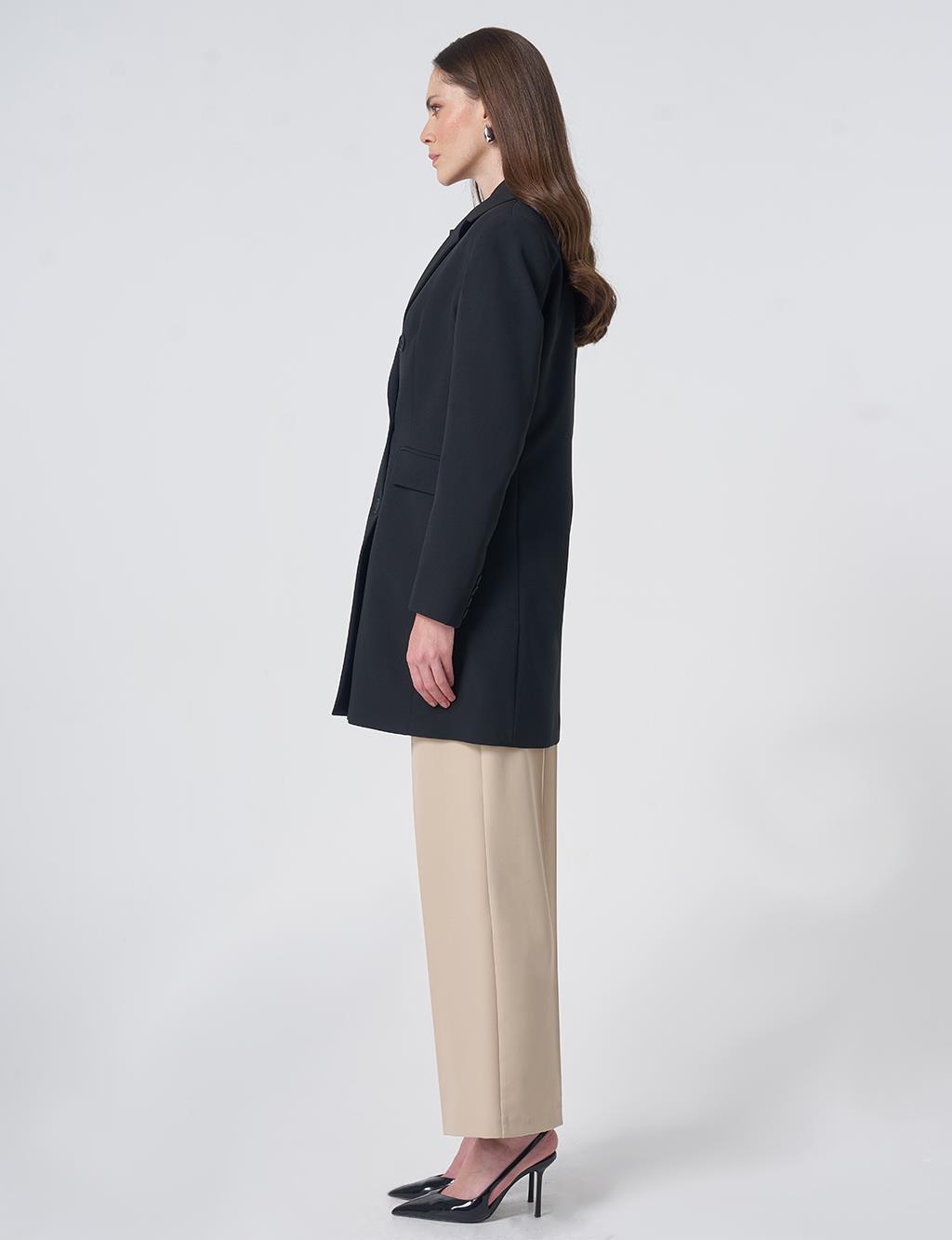 Basic Notched Collar Blazer Jacket – Black