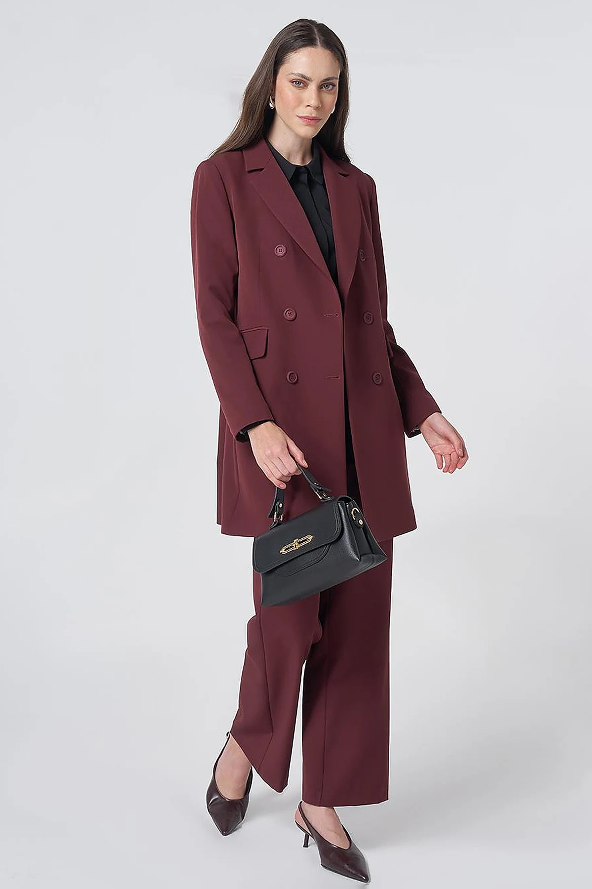Basic Notched Collar Blazer Jacket – Burgundy
