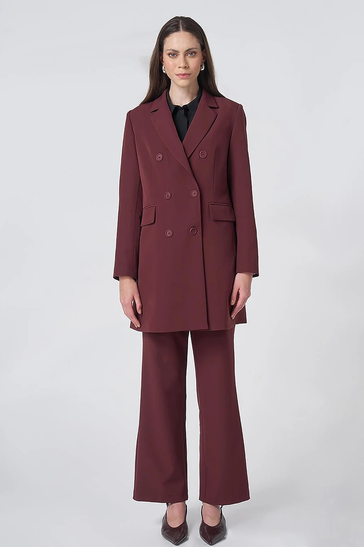 Basic Notched Collar Blazer Jacket – Burgundy