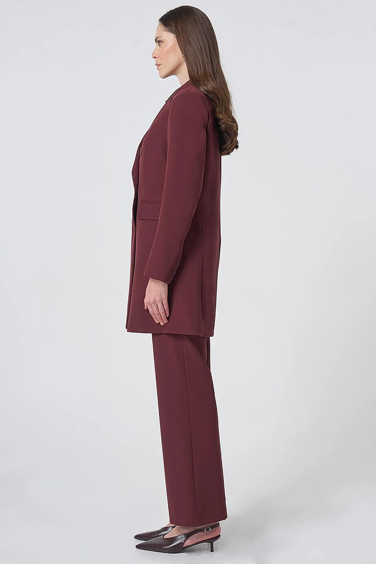 Basic Notched Collar Blazer Jacket – Burgundy