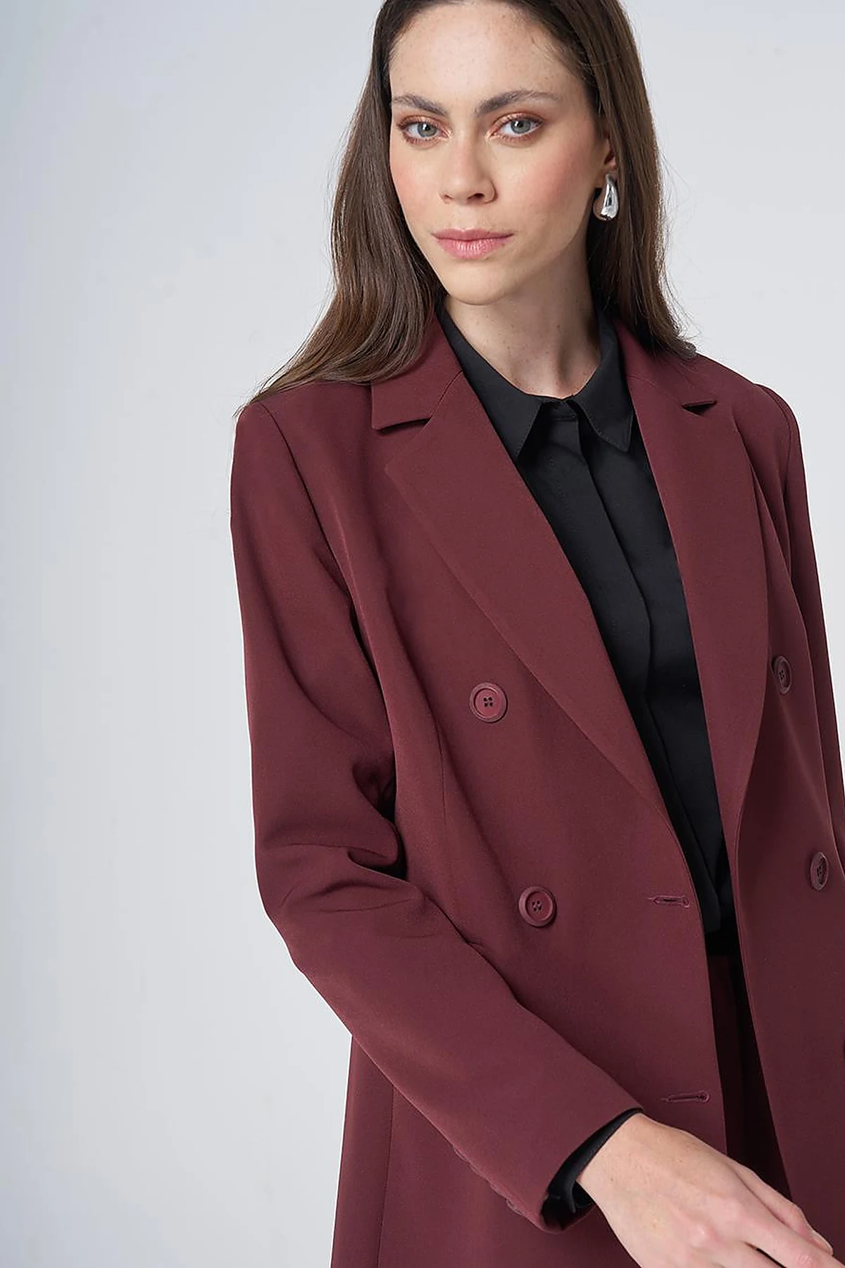 Basic Notched Collar Blazer Jacket – Burgundy