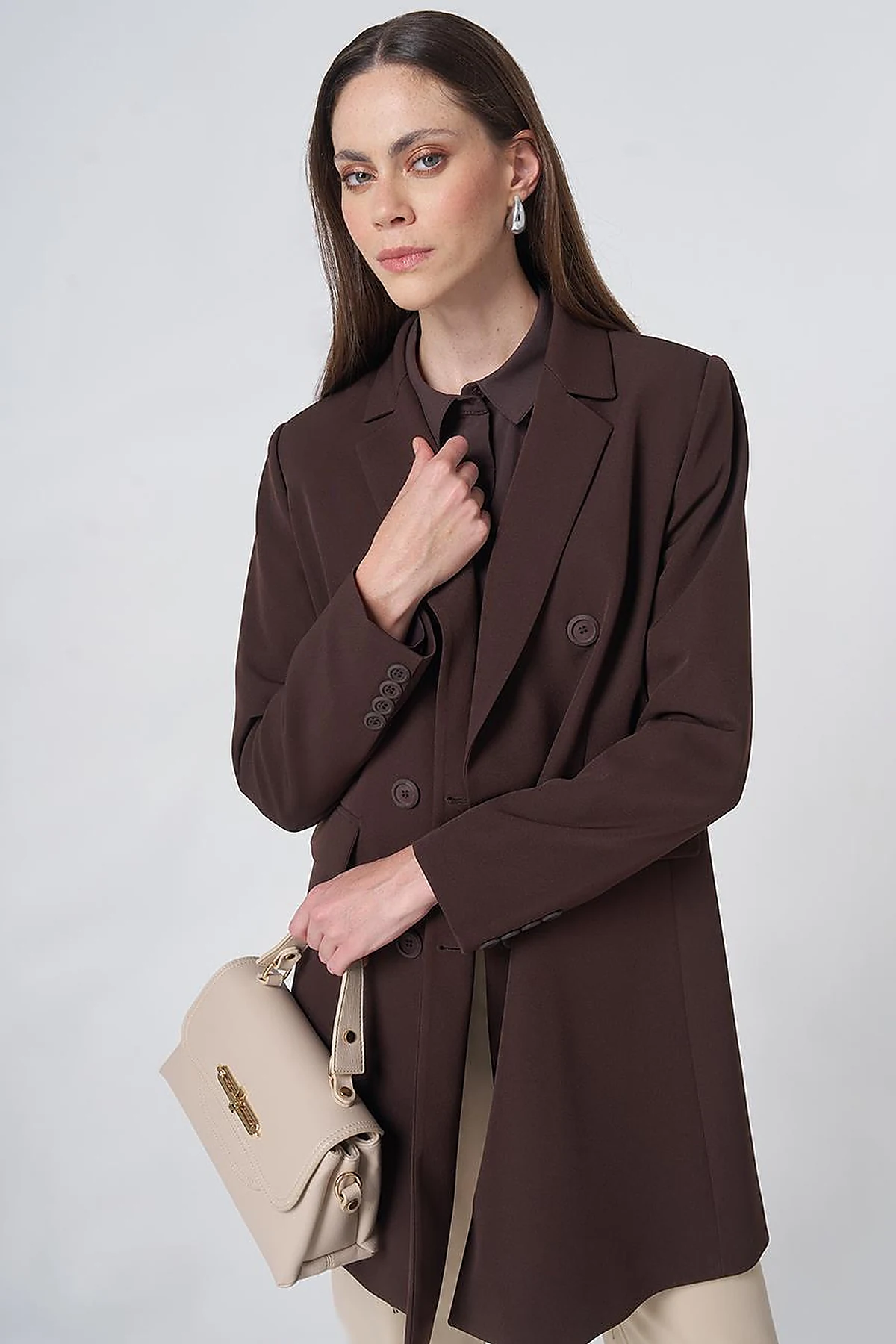 Basic Notched Collar Blazer Jacket – Dark Brown