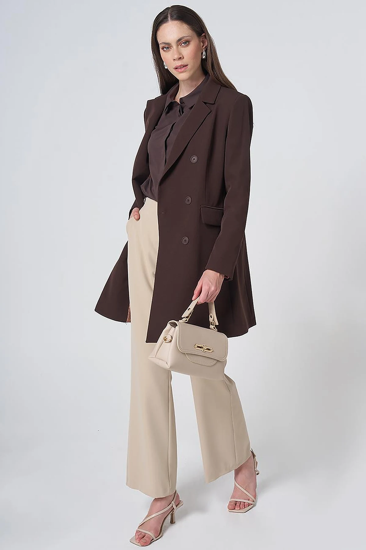 Basic Notched Collar Blazer Jacket – Dark Brown
