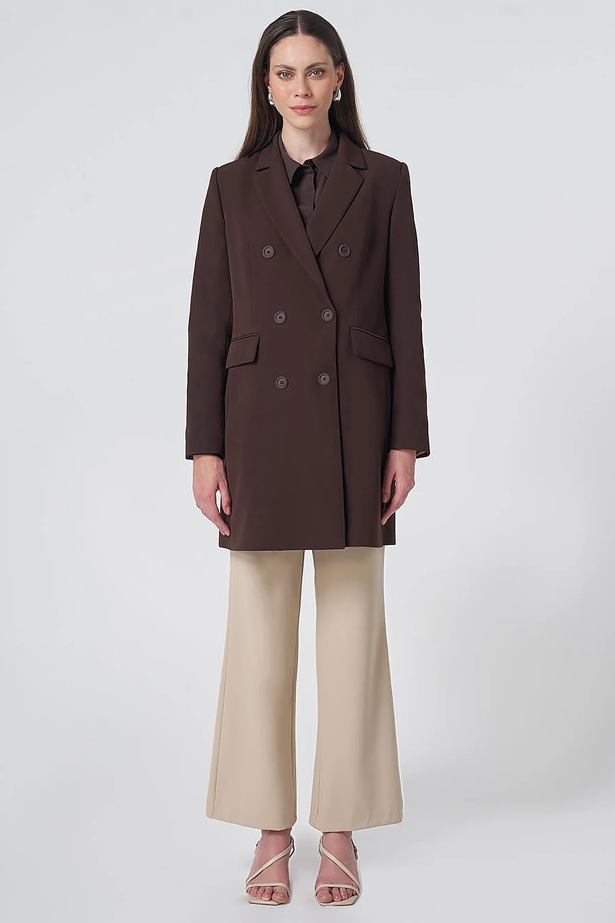 Basic Notched Collar Blazer Jacket – Dark Brown