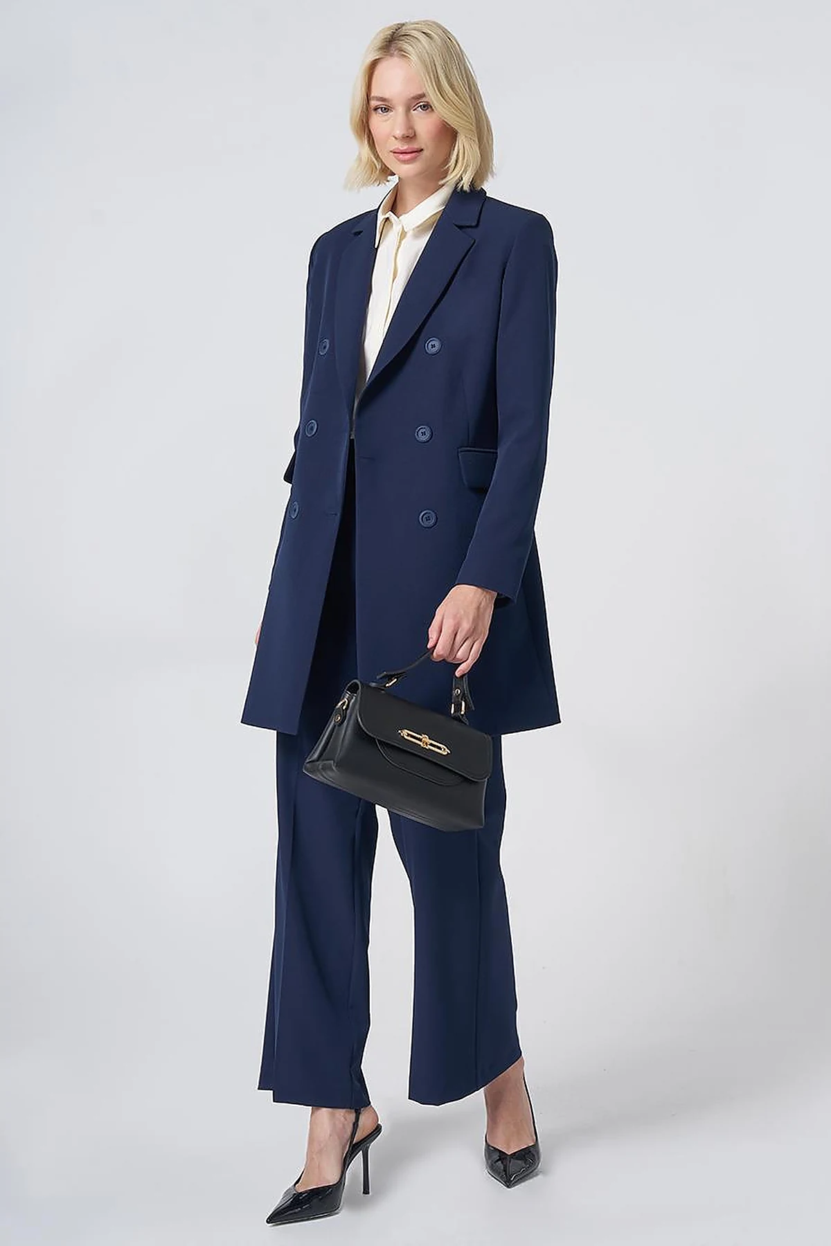 Basic Notched Collar Blazer Jacket – Navy