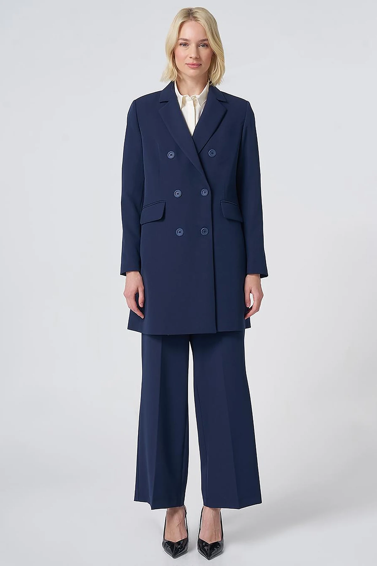 Basic Notched Collar Blazer Jacket – Navy