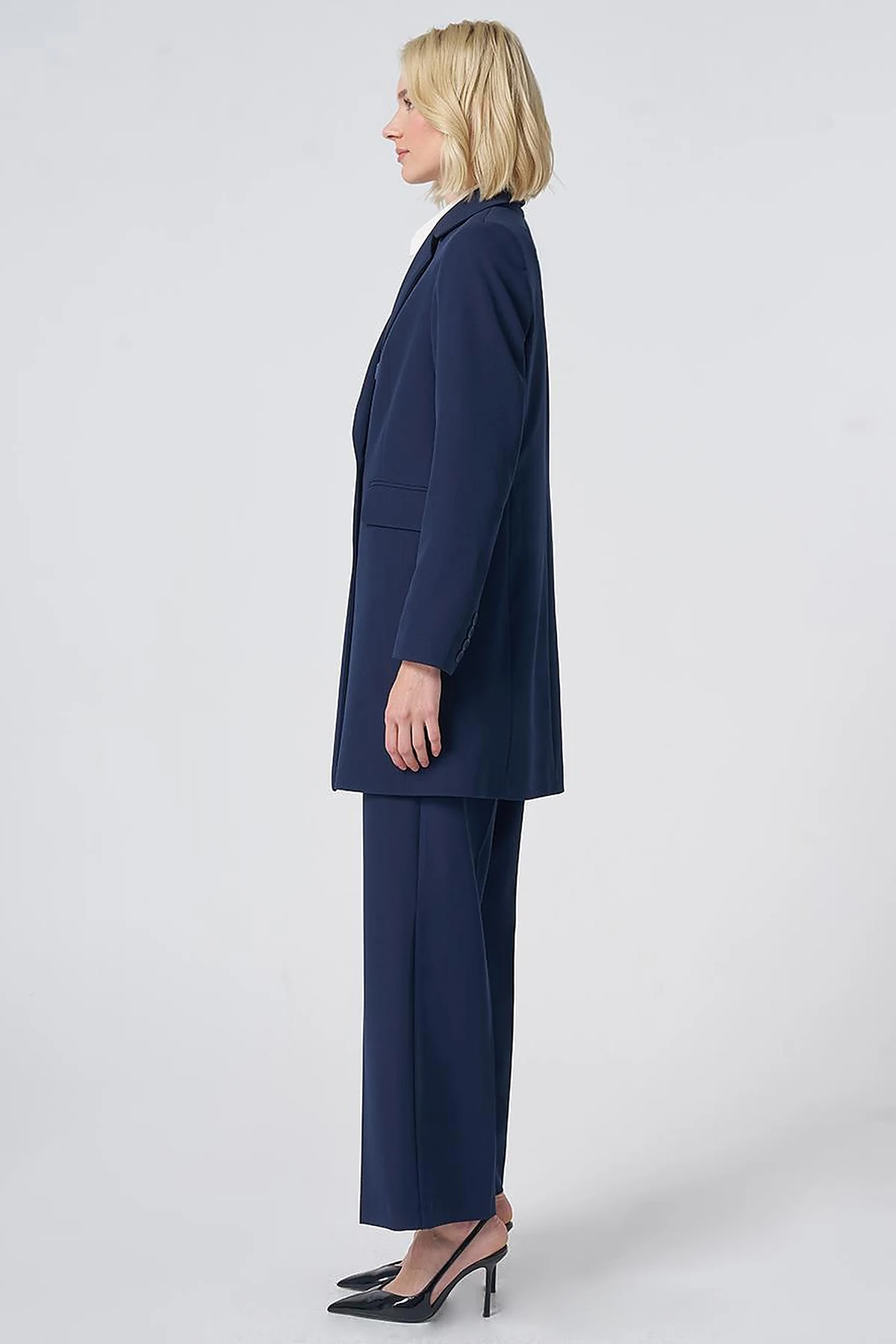 Basic Notched Collar Blazer Jacket – Navy