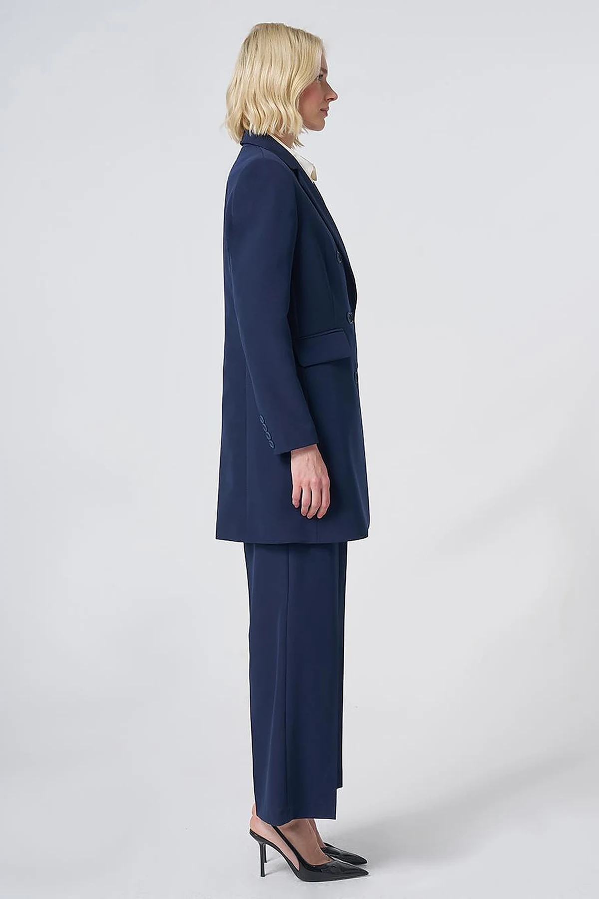 Basic Notched Collar Blazer Jacket – Navy