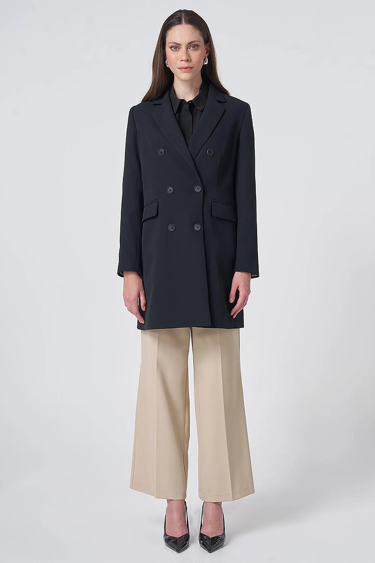 Basic Notched Collar Blazer Jacket – Black