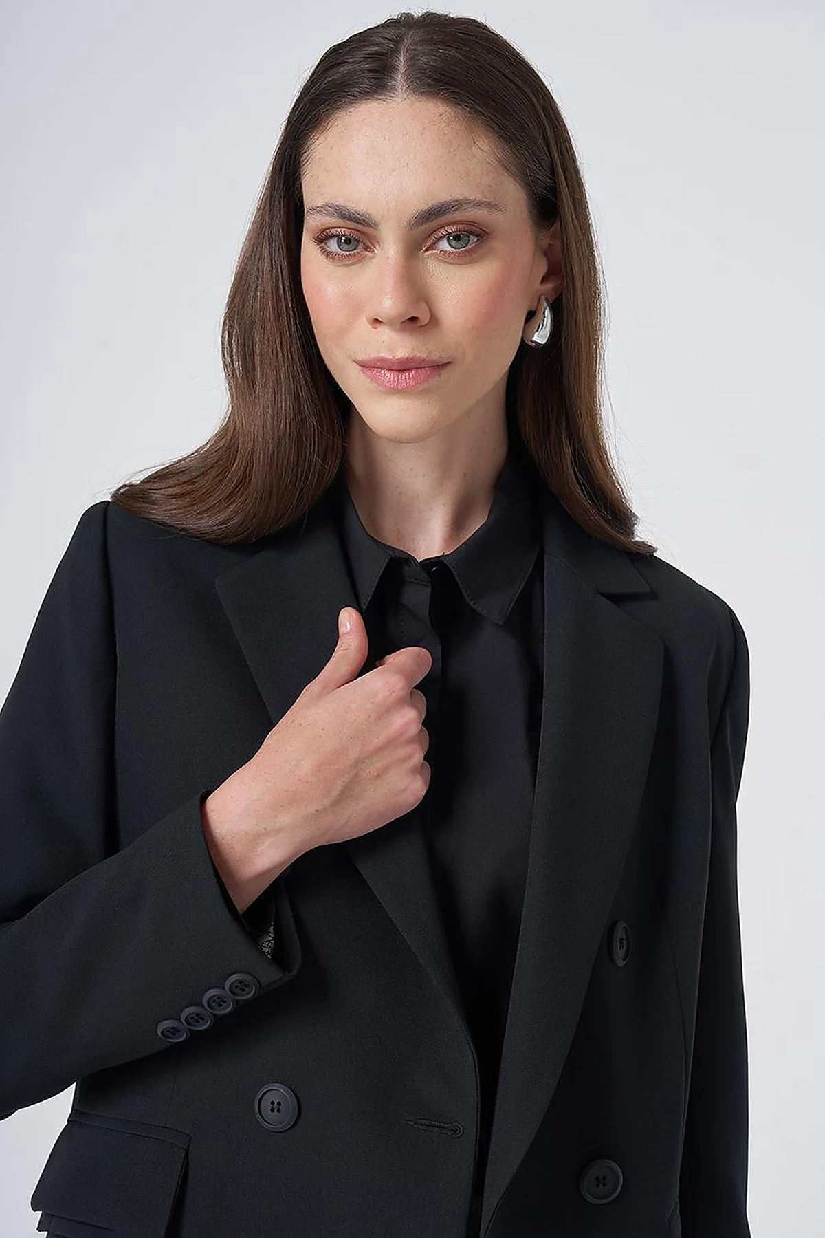 Basic Notched Collar Blazer Jacket – Black