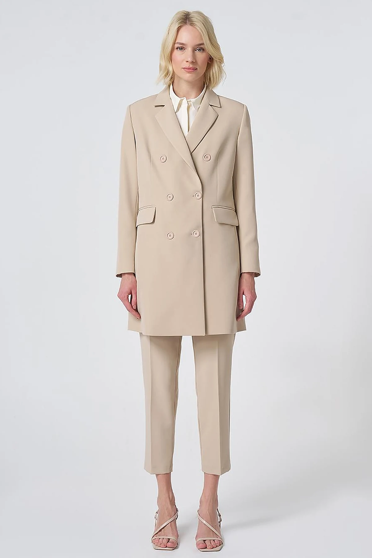 Basic Notched Collar Blazer Jacket – Stone