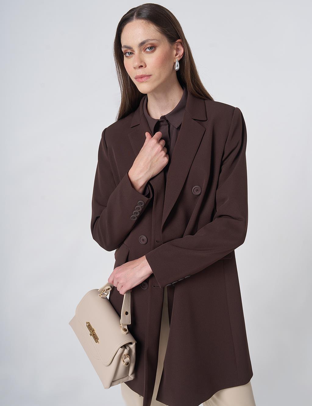 Basic Notched Collar Blazer Jacket – Dark Brown