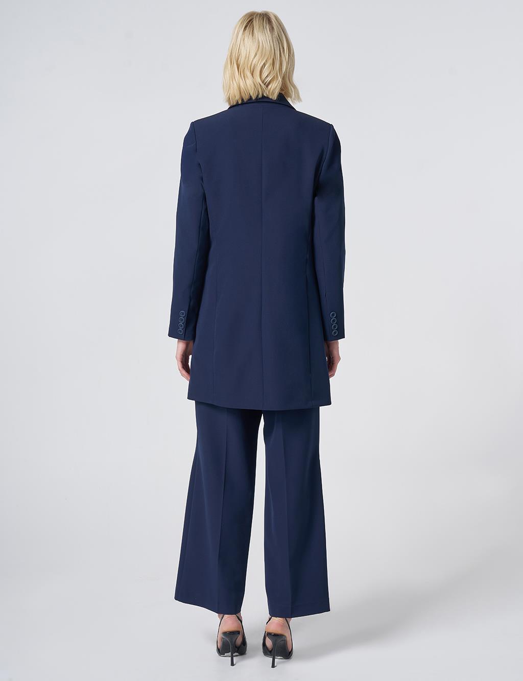 Basic Notched Collar Blazer Jacket – Navy