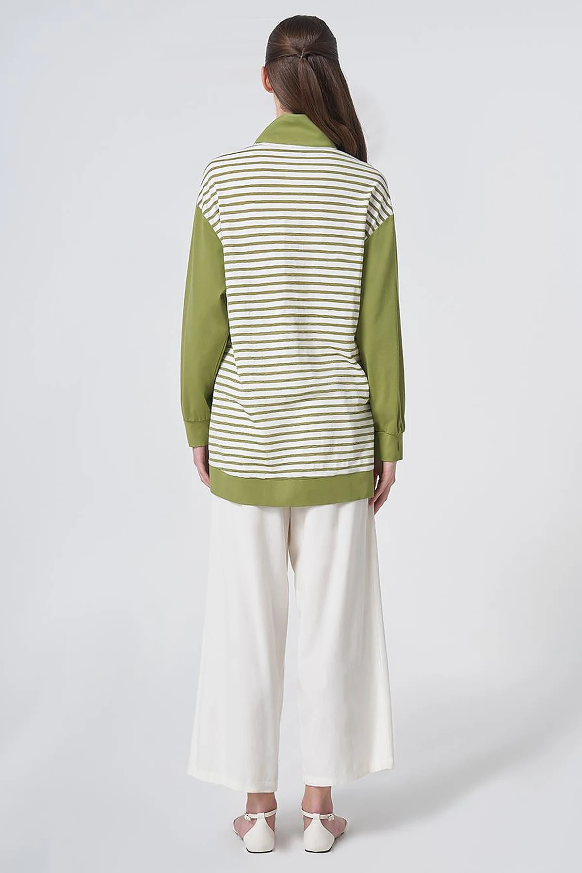  Contrast-Trim Rayon Sweatshirt – Matcha Green