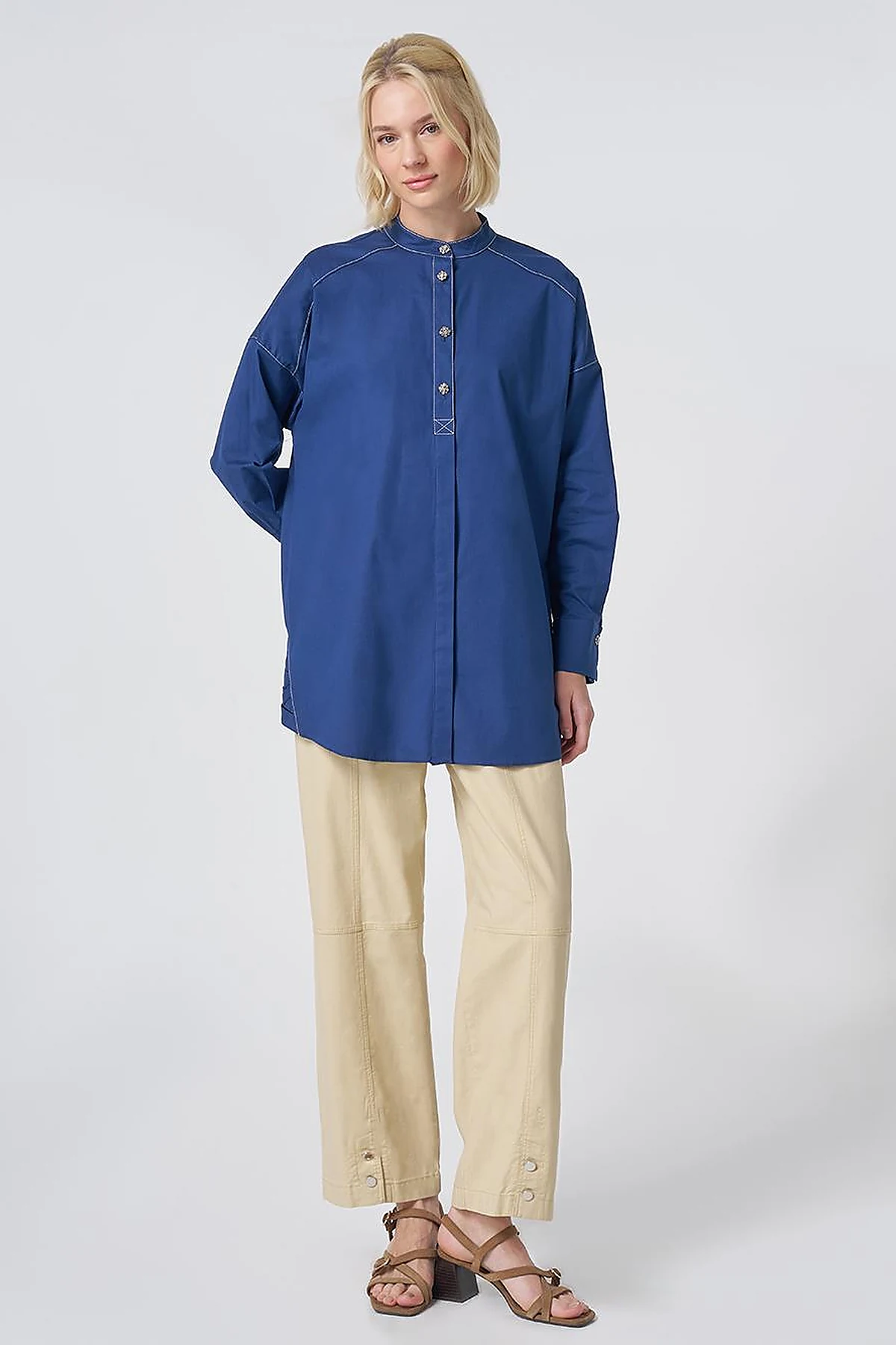 Stone-Embellished Cotton Tunic– Parliament Blue