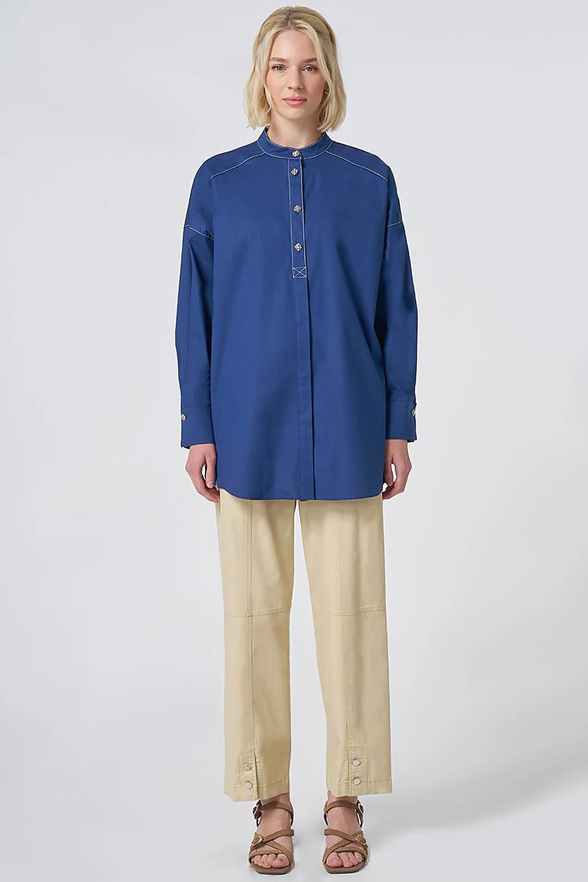 Stone-Embellished Cotton Tunic– Parliament Blue