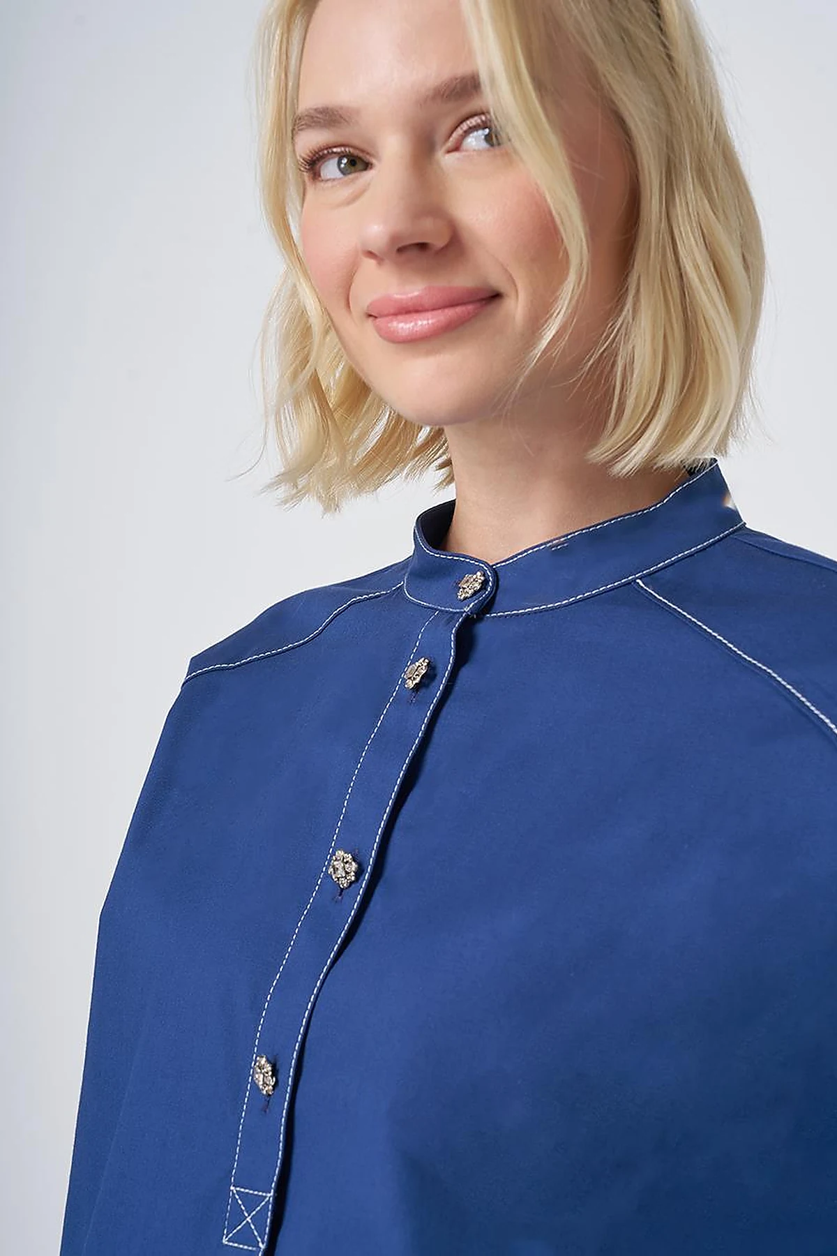 Stone-Embellished Cotton Tunic– Parliament Blue