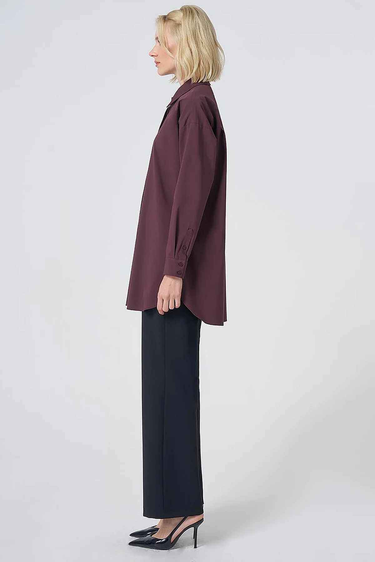 Concealed Placket Cotton Tunic Burgundy