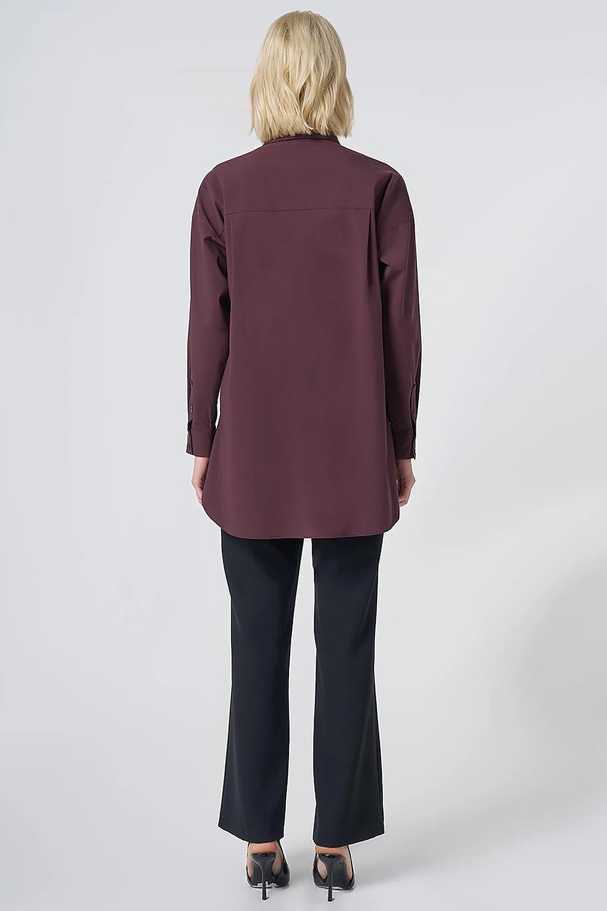 Concealed Placket Cotton Tunic Burgundy