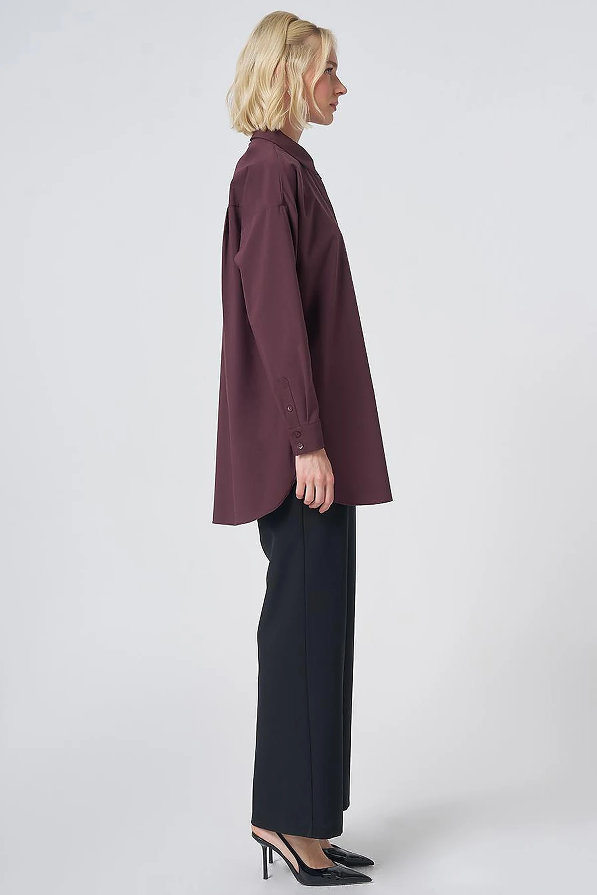 Concealed Placket Cotton Tunic Burgundy