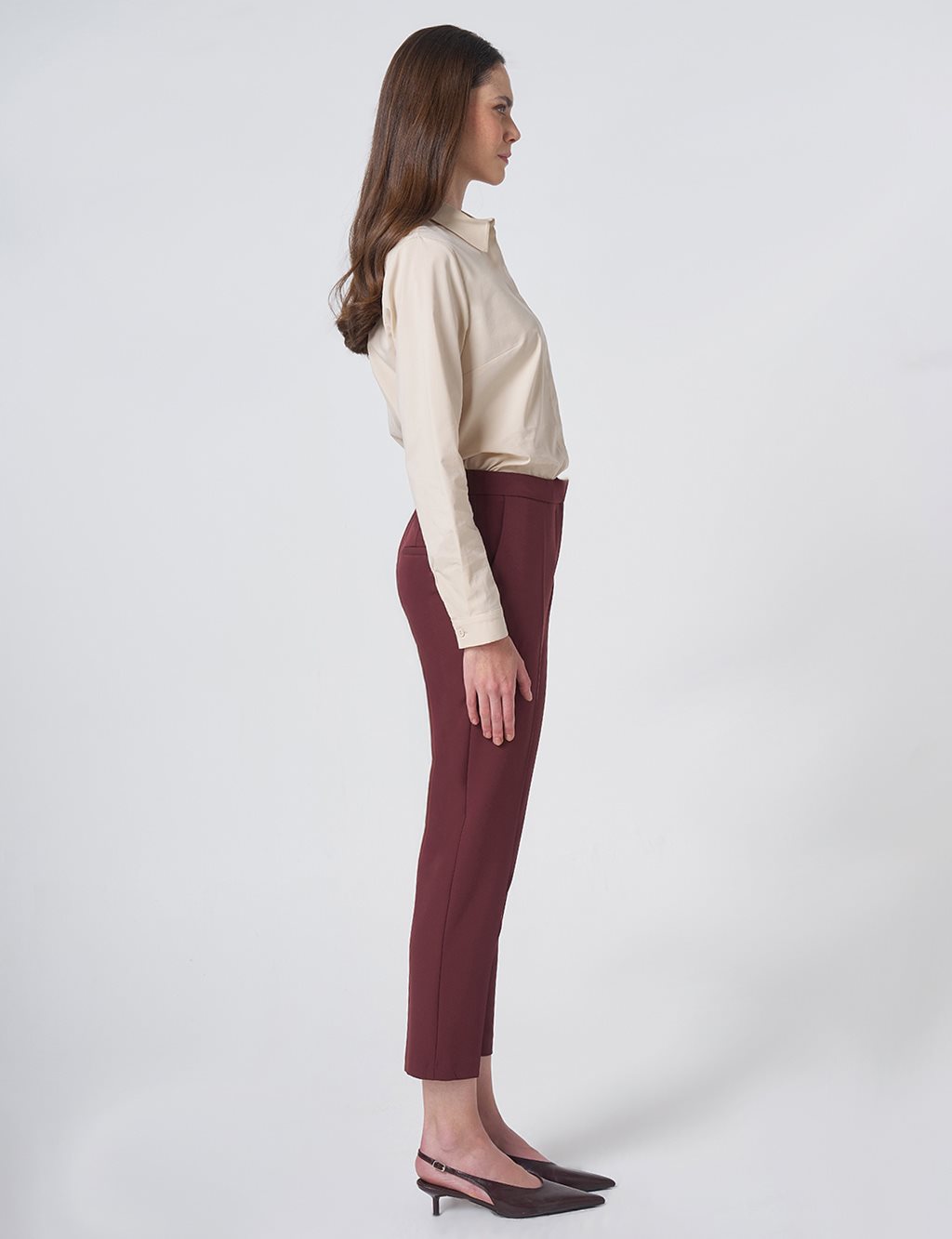 Pocket Detail Basic Tailored Trousers – Burgundy