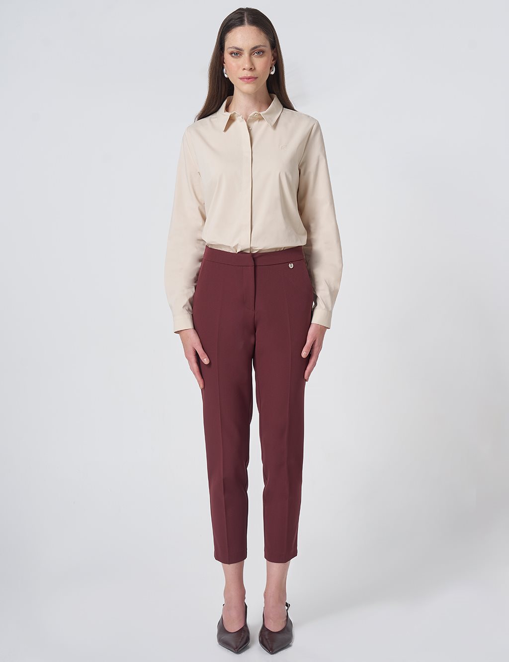 Pocket Detail Basic Tailored Trousers – Burgundy