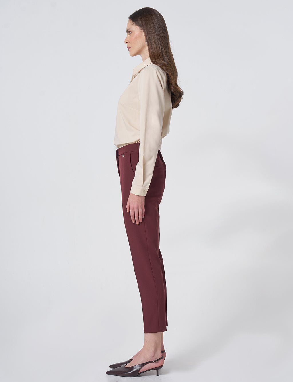 Pocket Detail Basic Tailored Trousers – Burgundy