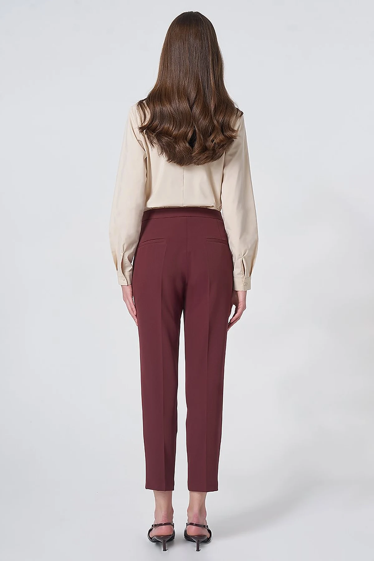 Pocket Detail Basic Tailored Trousers – Burgundy
