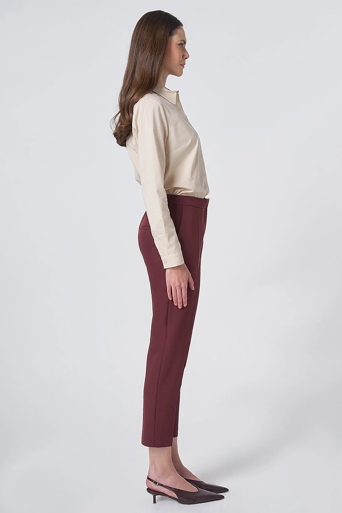 Pocket Detail Basic Tailored Trousers – Burgundy