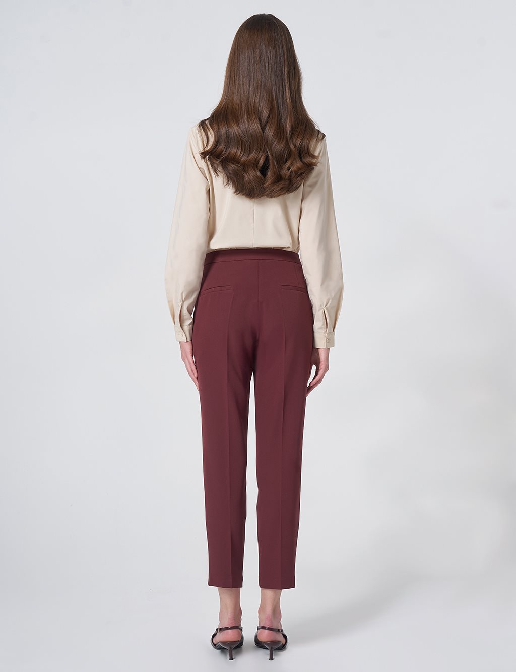 Pocket Detail Basic Tailored Trousers – Burgundy