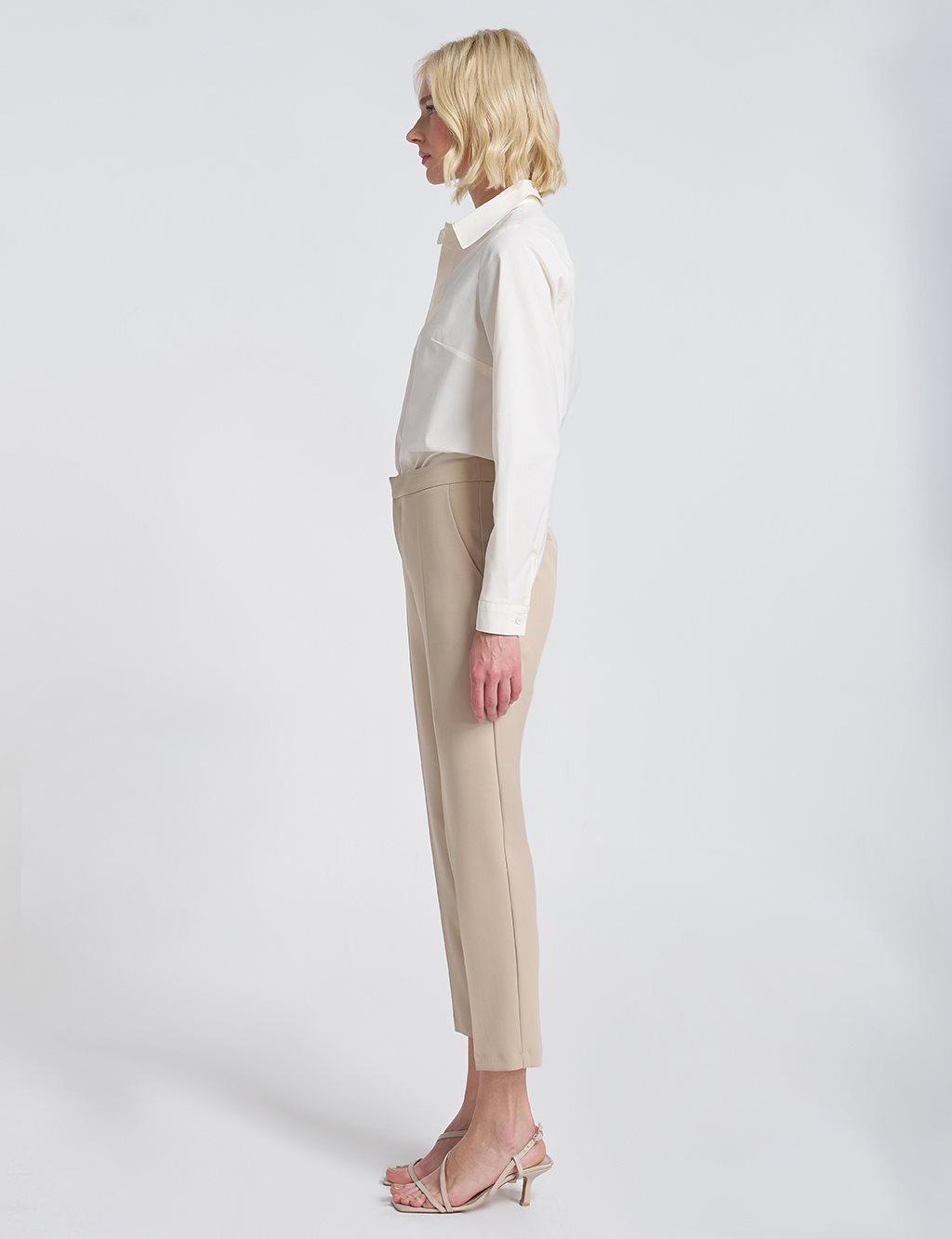 Pocket Detail Basic Tailored Trousers – Stone