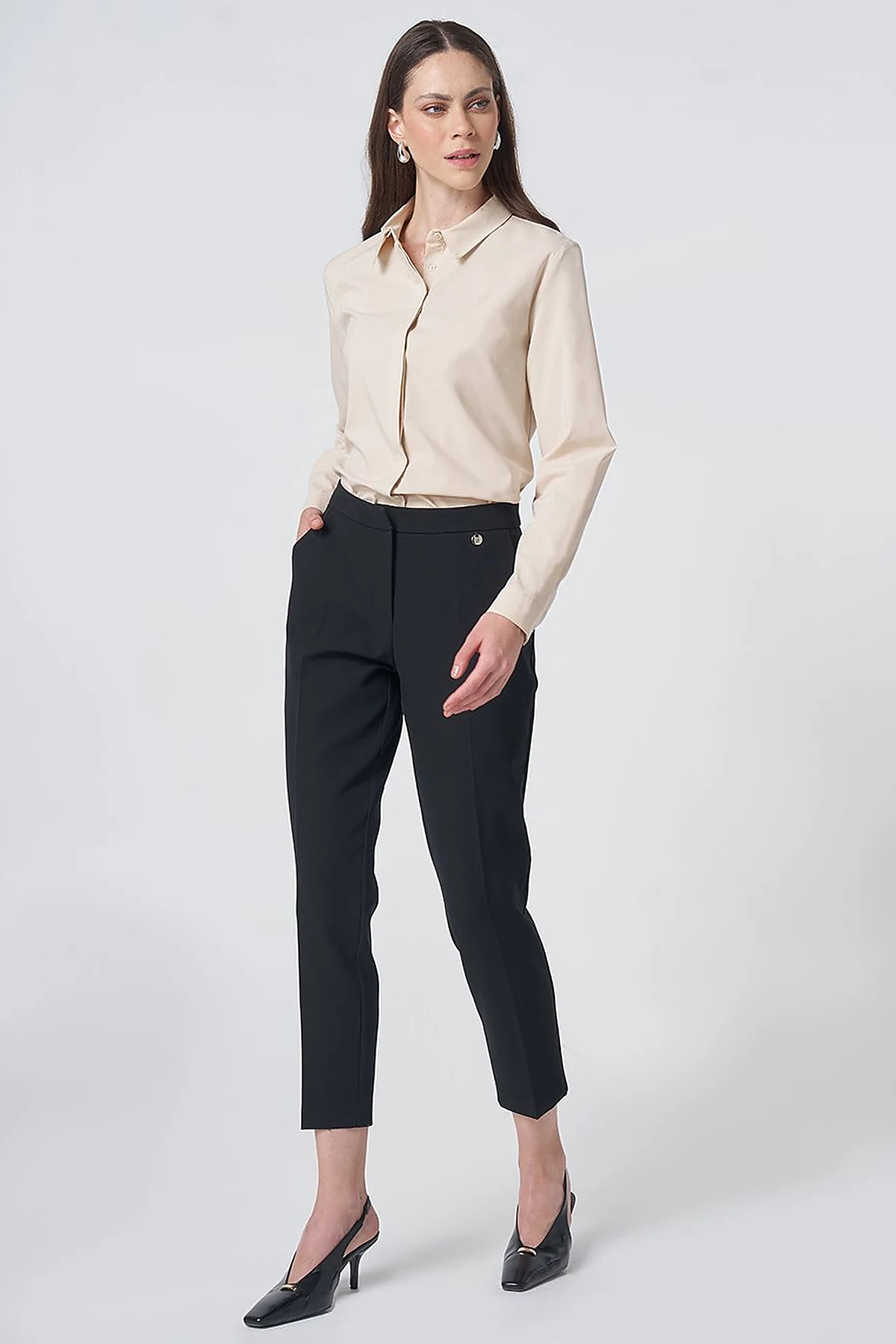 Pocket Detail Basic Tailored Trousers – Black