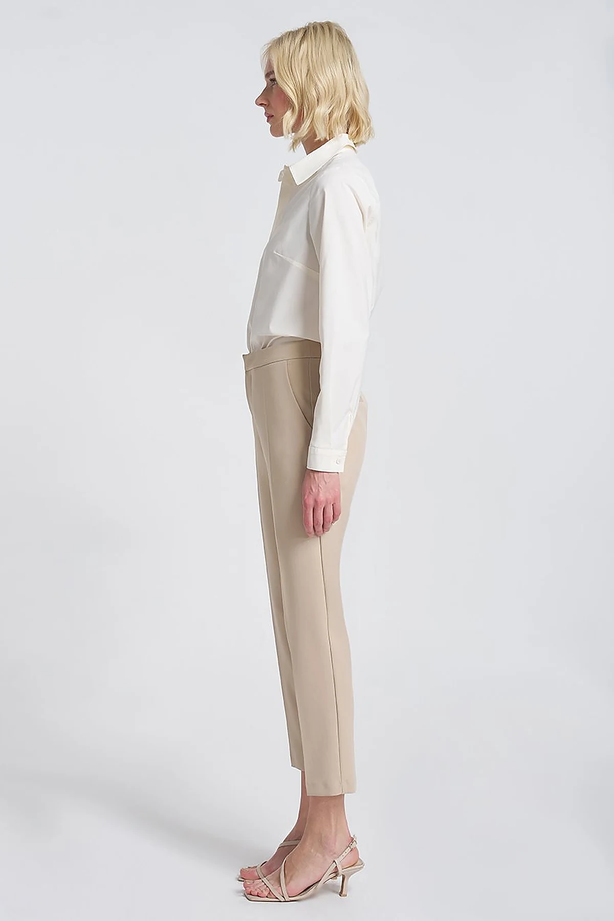 Pocket Detail Basic Tailored Trousers – Stone