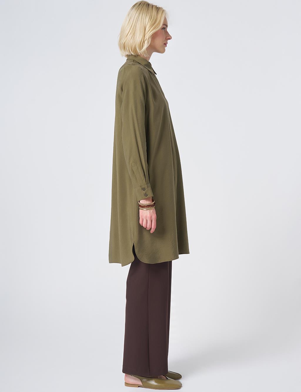 Hidden Placket Basic Modal Tunic – Khaki