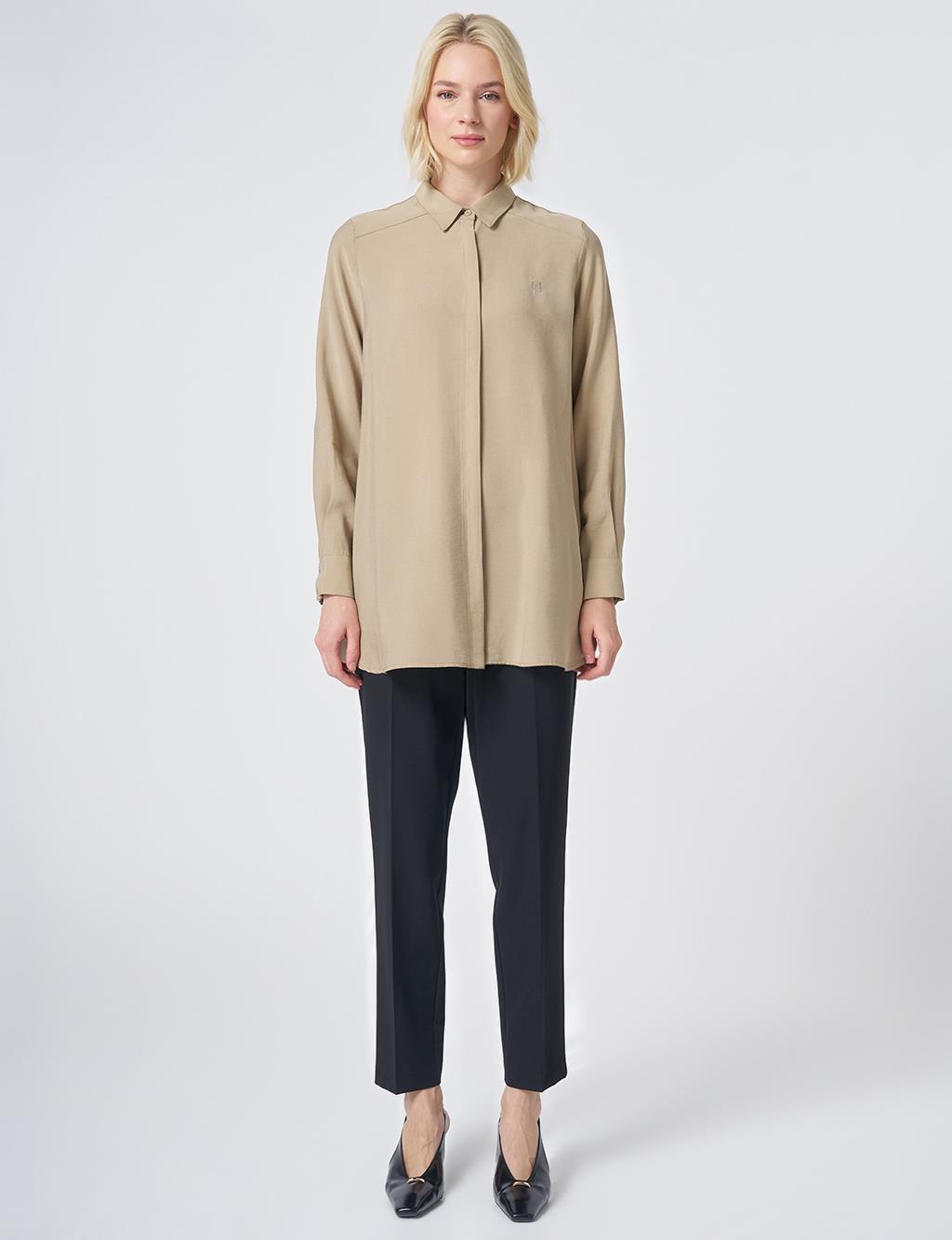 Shirt Collar Basic Modal Tunic – Sand Beige