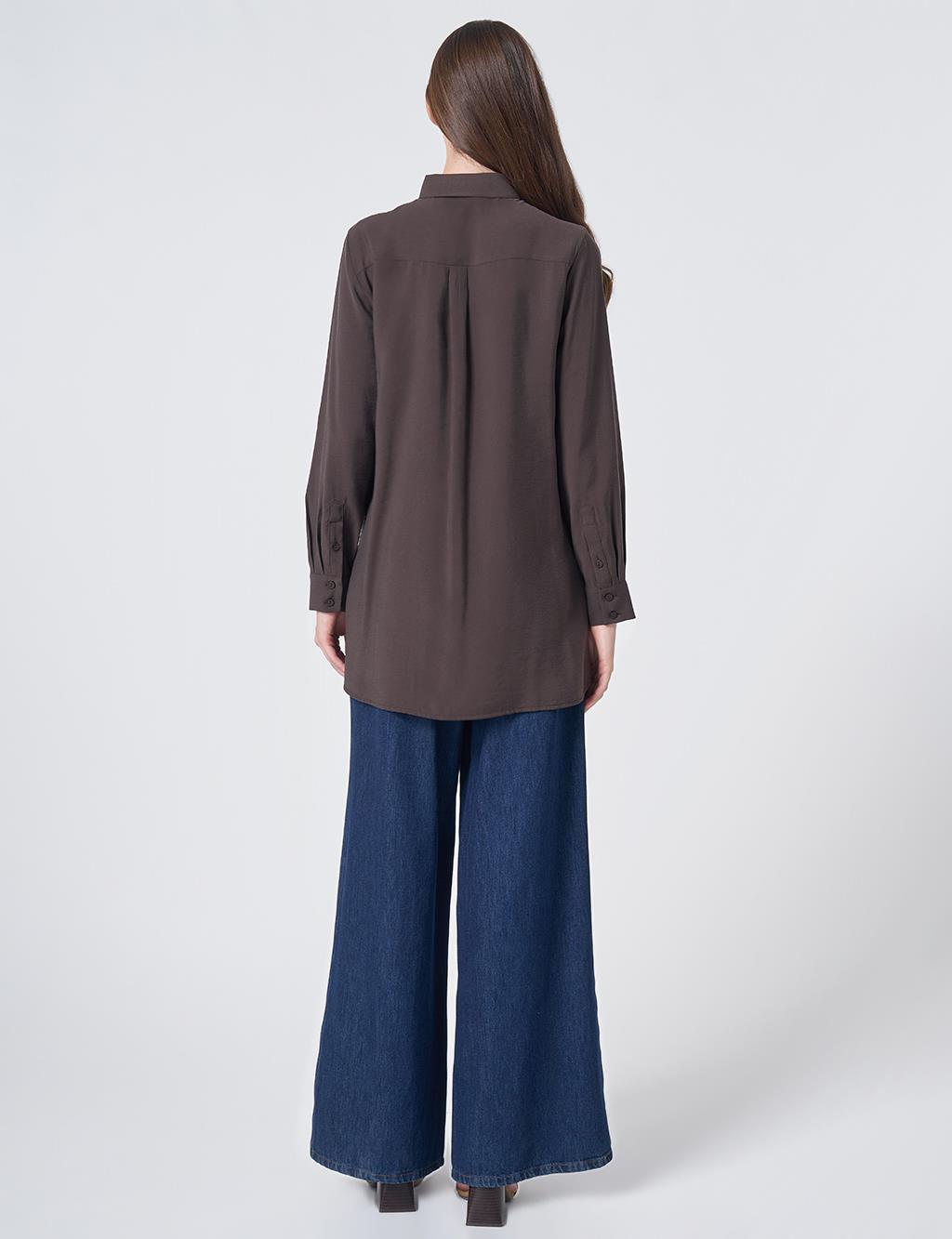Shirt Collar Basic Modal Tunic – Brown