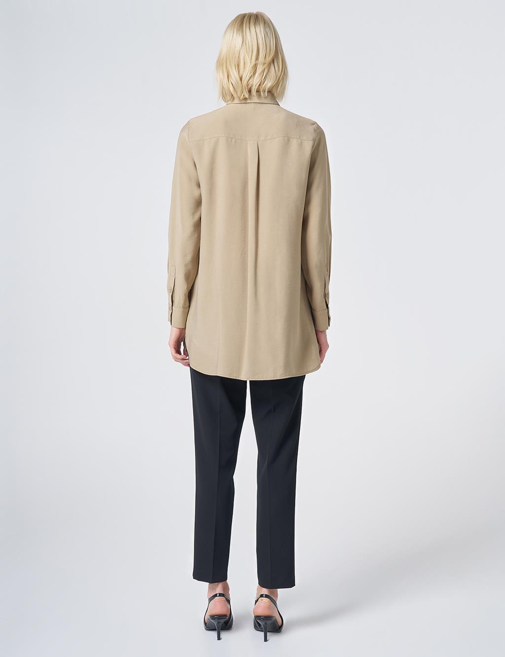 Shirt Collar Basic Modal Tunic – Sand Beige