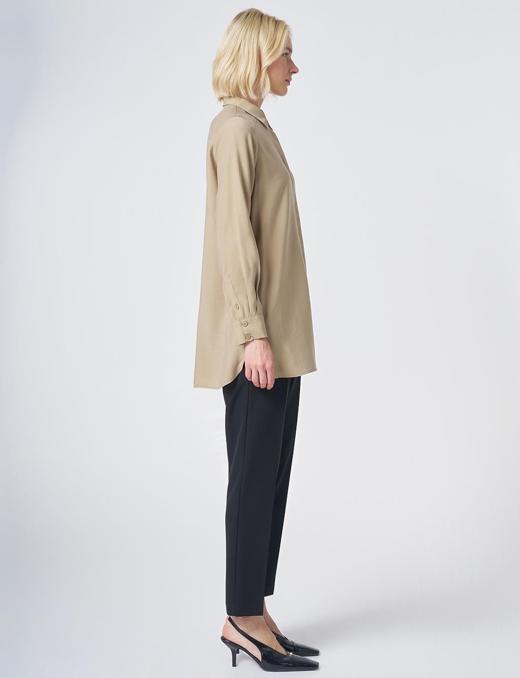 Shirt Collar Basic Modal Tunic – Sand Beige