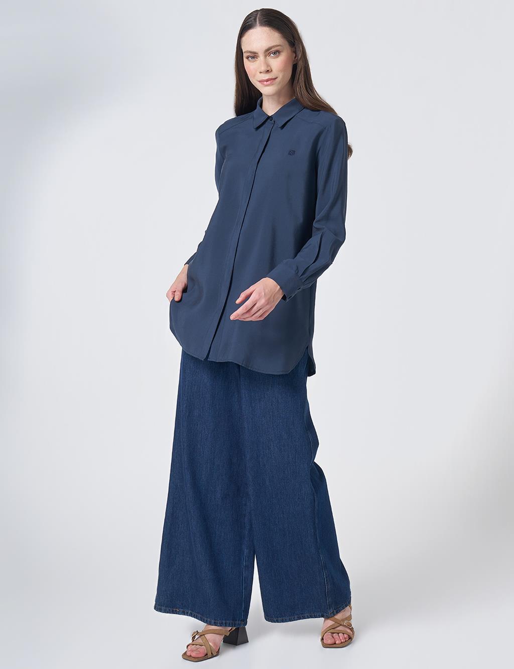 Shirt Collar Basic Modal Tunic – Navy
