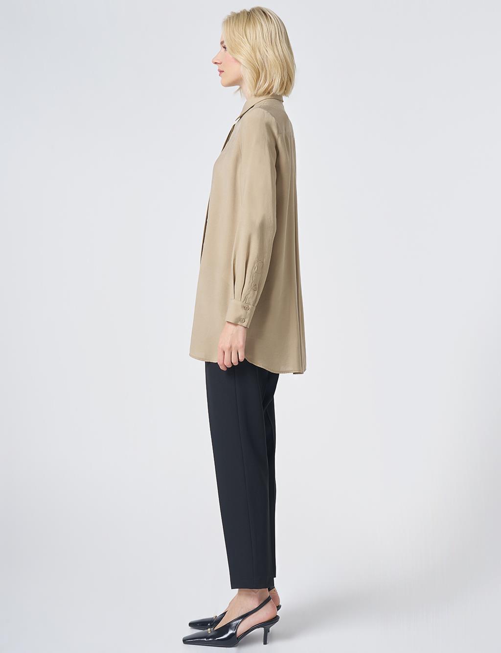 Shirt Collar Basic Modal Tunic – Sand Beige