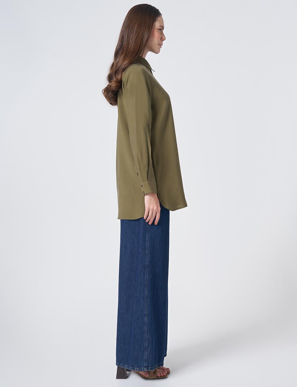 Shirt Collar Basic Modal Tunic – Khaki