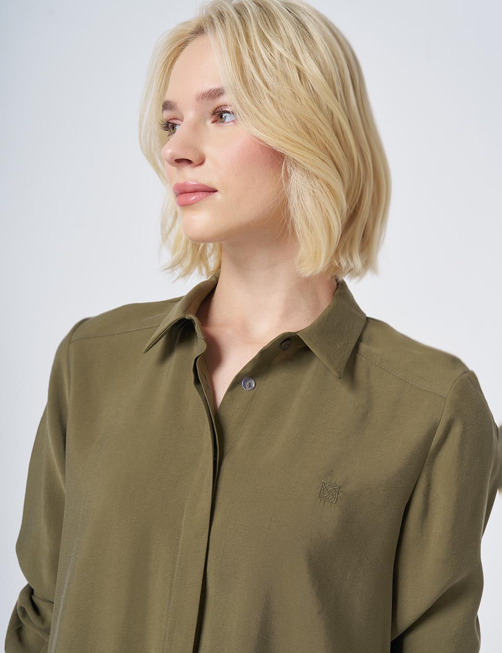 Hidden Placket Basic Modal Tunic – Khaki