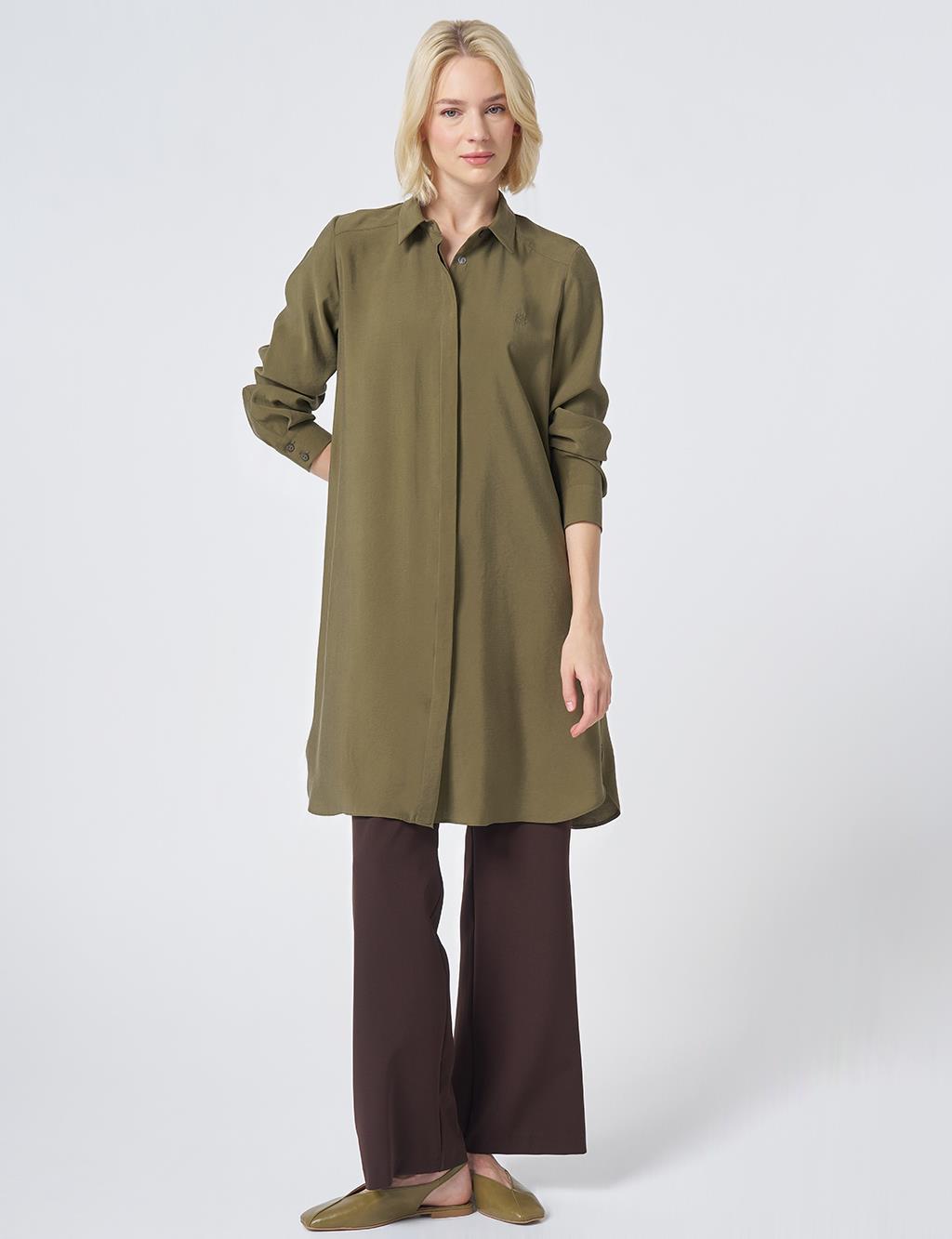 Hidden Placket Basic Modal Tunic – Khaki