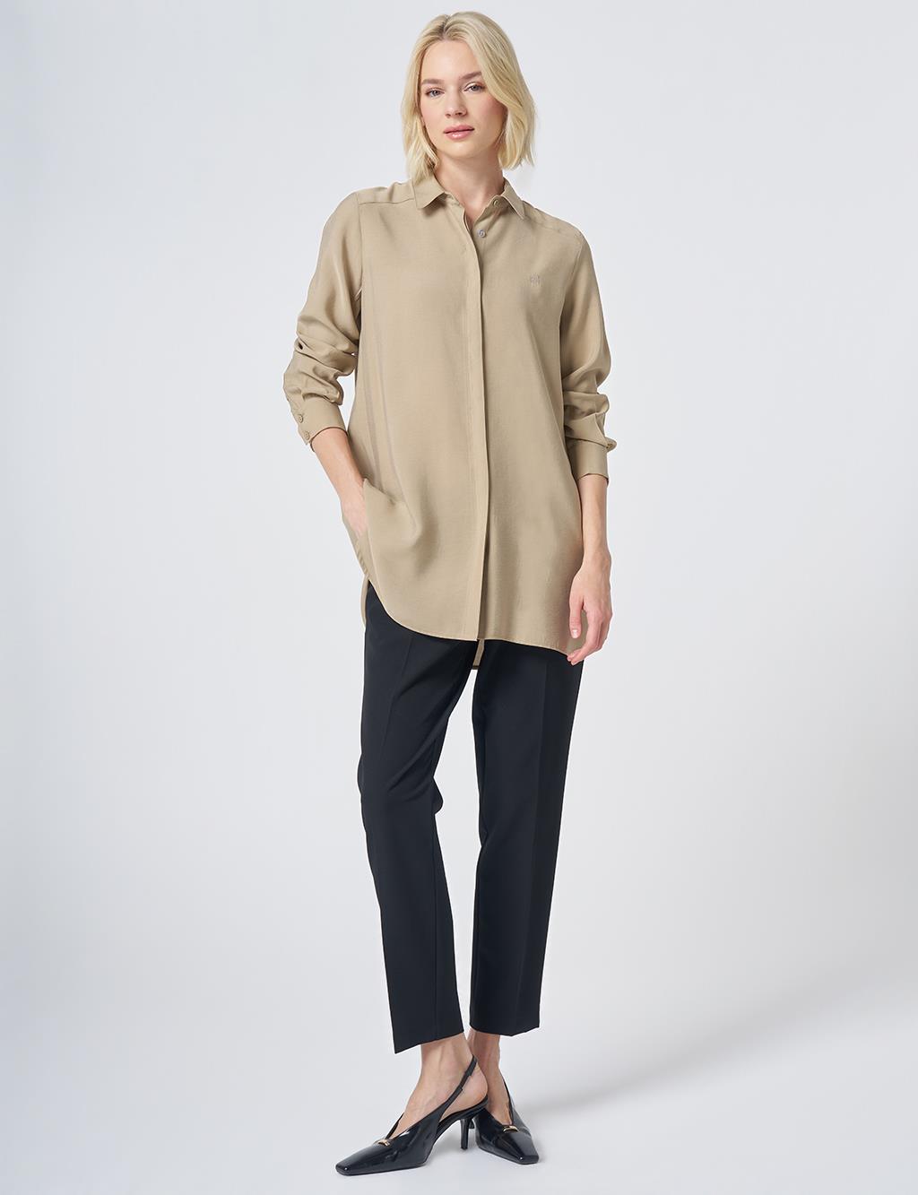 Shirt Collar Basic Modal Tunic – Sand Beige