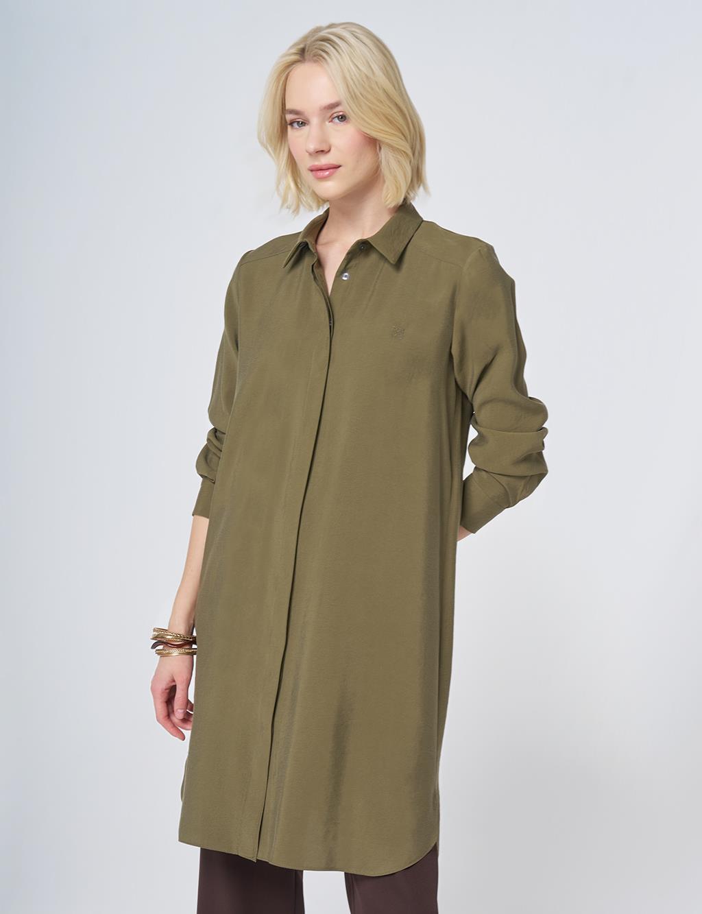 Hidden Placket Basic Modal Tunic – Khaki