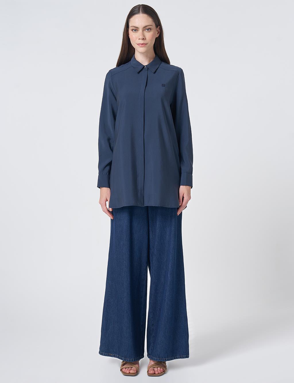 Shirt Collar Basic Modal Tunic – Navy