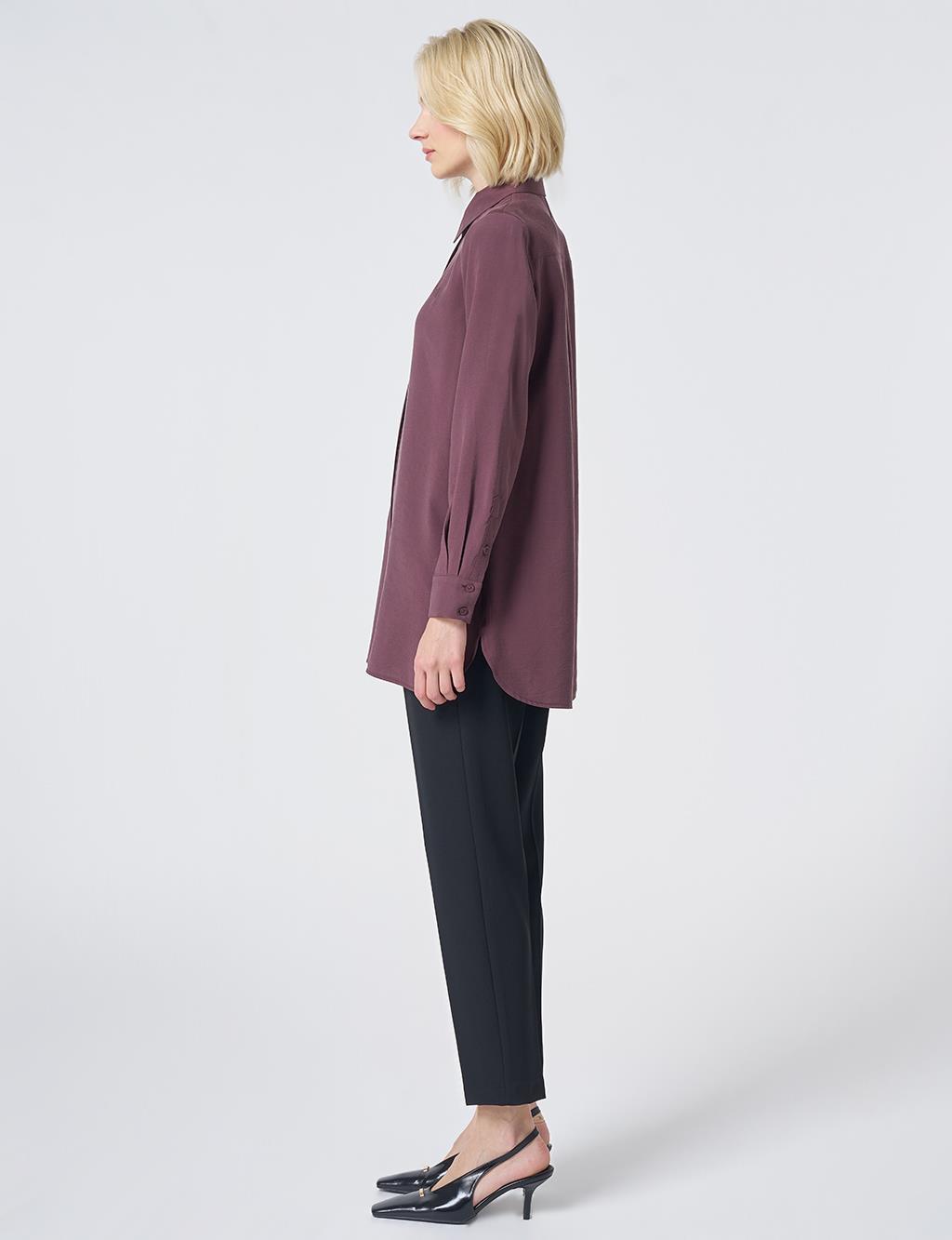 Shirt Collar Basic Modal Tunic – Burgundy