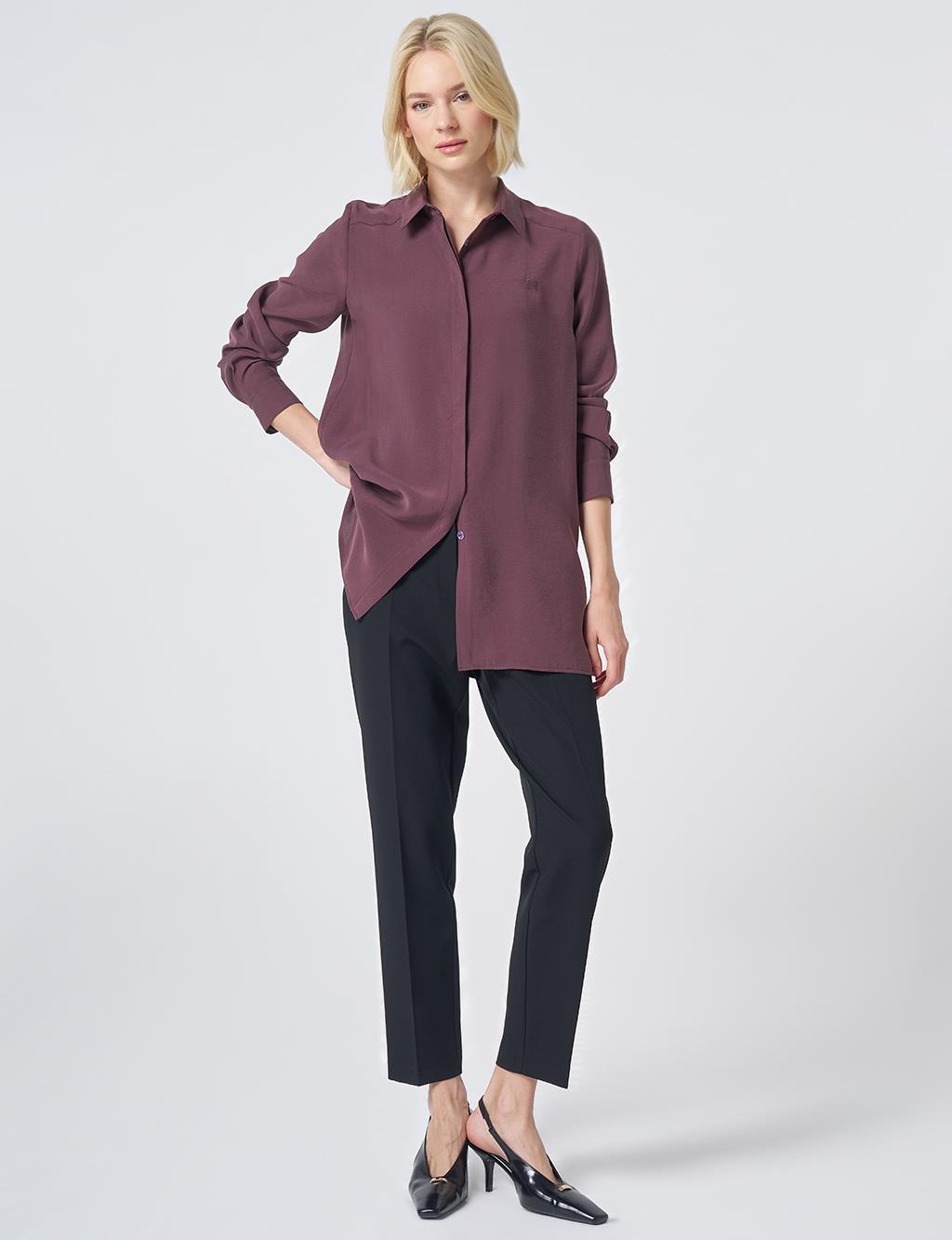 Shirt Collar Basic Modal Tunic – Burgundy