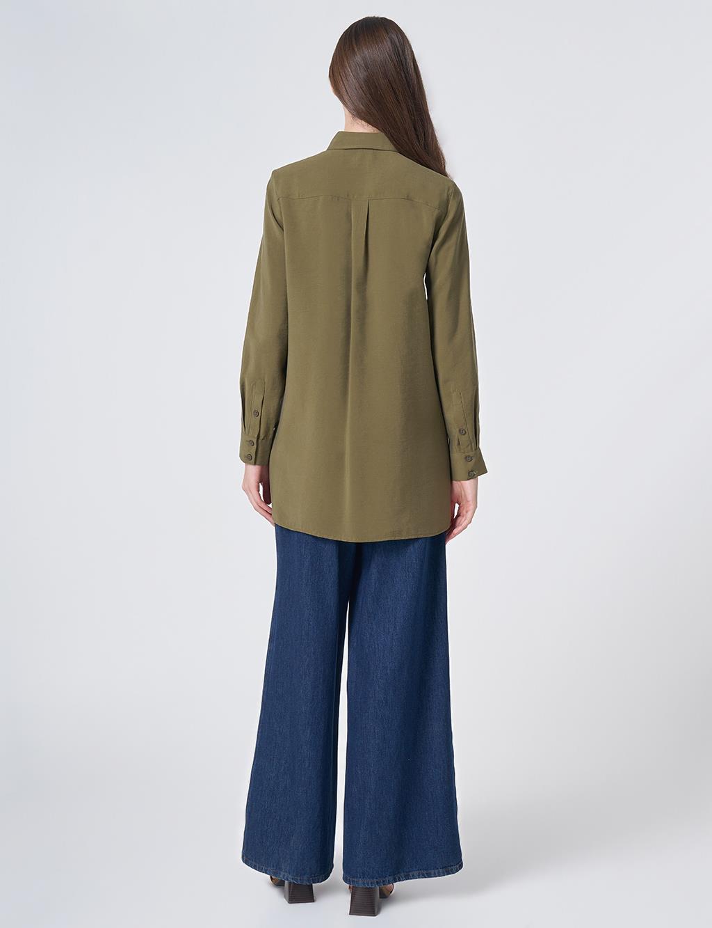 Shirt Collar Basic Modal Tunic – Khaki